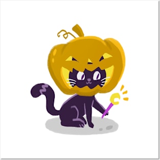 Cat and Pumpkin Halloween Posters and Art